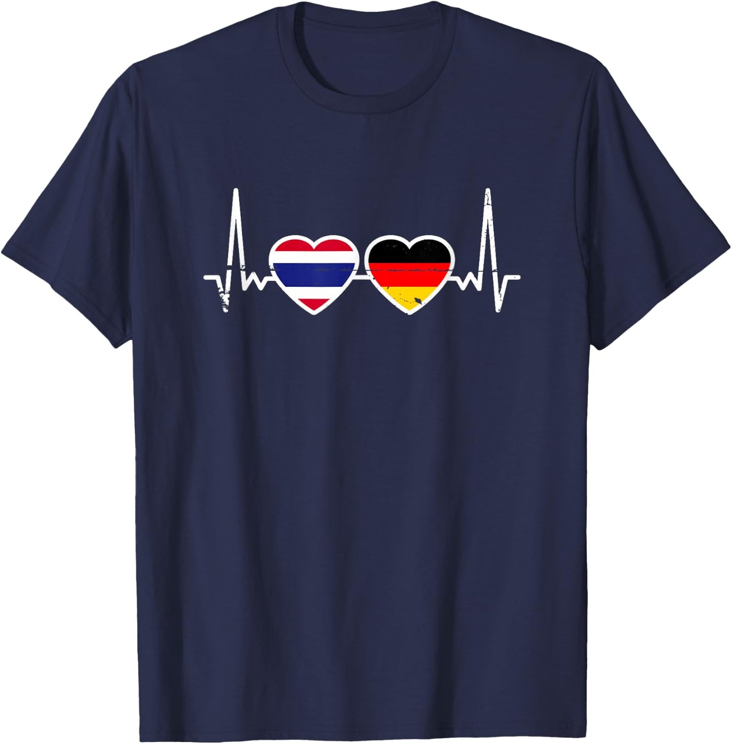Thailand Deutschland Herzschlag Flagge Deutsch Thailänder T-Shirt - T-Shirt | Navy