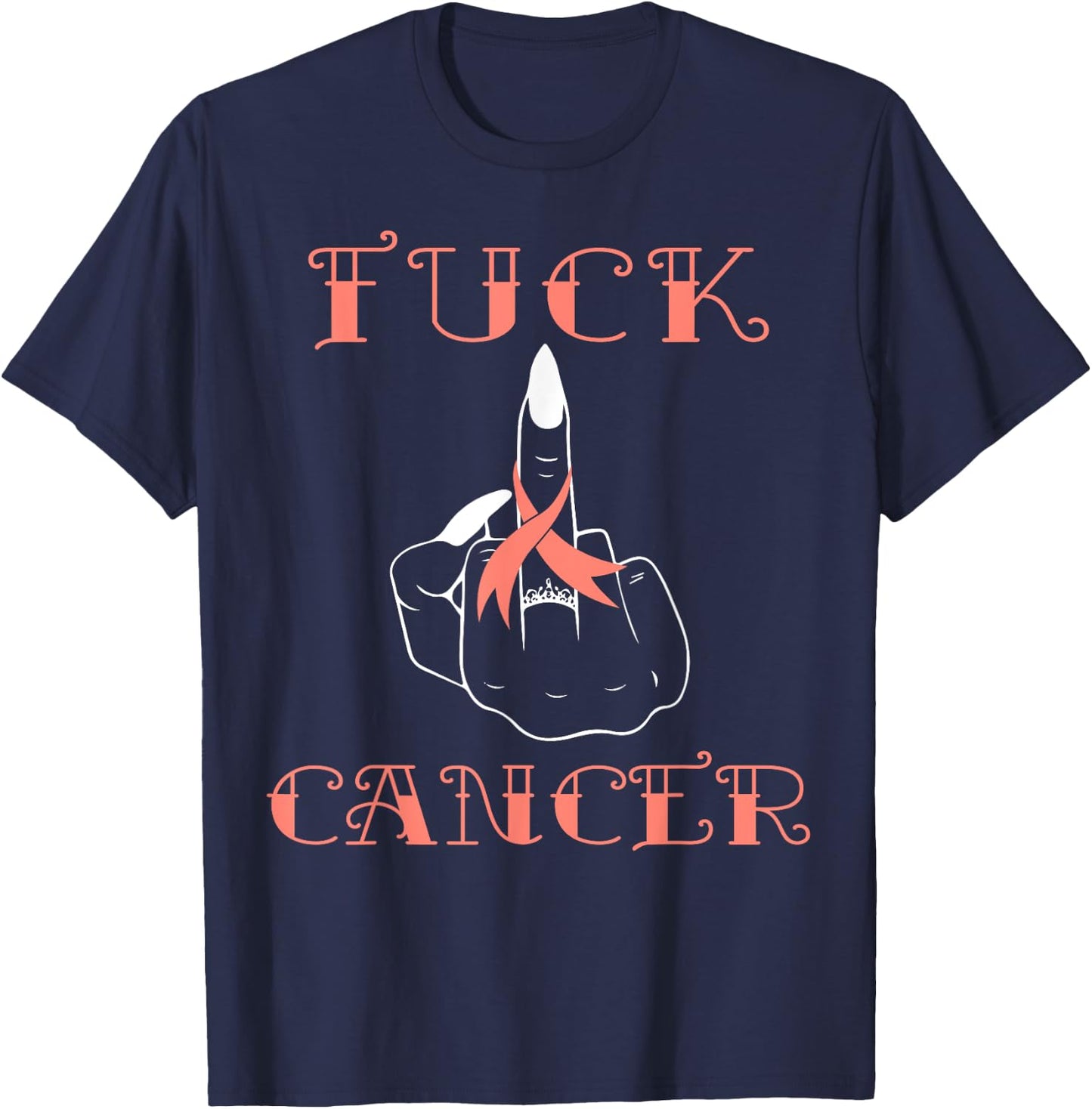 Fuck Cancer Tattoos Survivor Peach Ribbon Uterine Cancer T-Shirt - T-Shirt | Navy