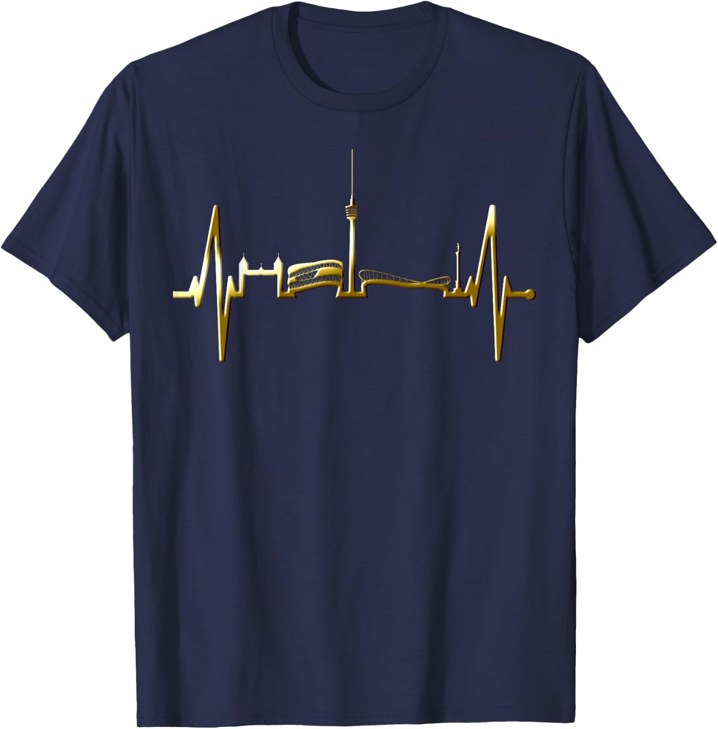 Stuttgart Skyline Heartbeat Fan Heart Love I Love Stuttgart , black T-Shirt - T-Shirt | Navy