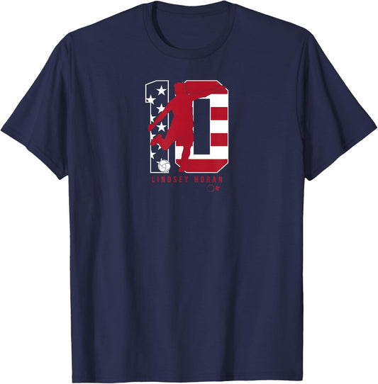 Lindsey Horan 10: USWNT Players Association - USA Soccer T-Shirt - T-Shirt | Navy