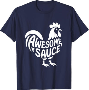 AWESOME SAUCE with Picture of Rooster FUNNY T-Shirt - T-Shirt | Navy