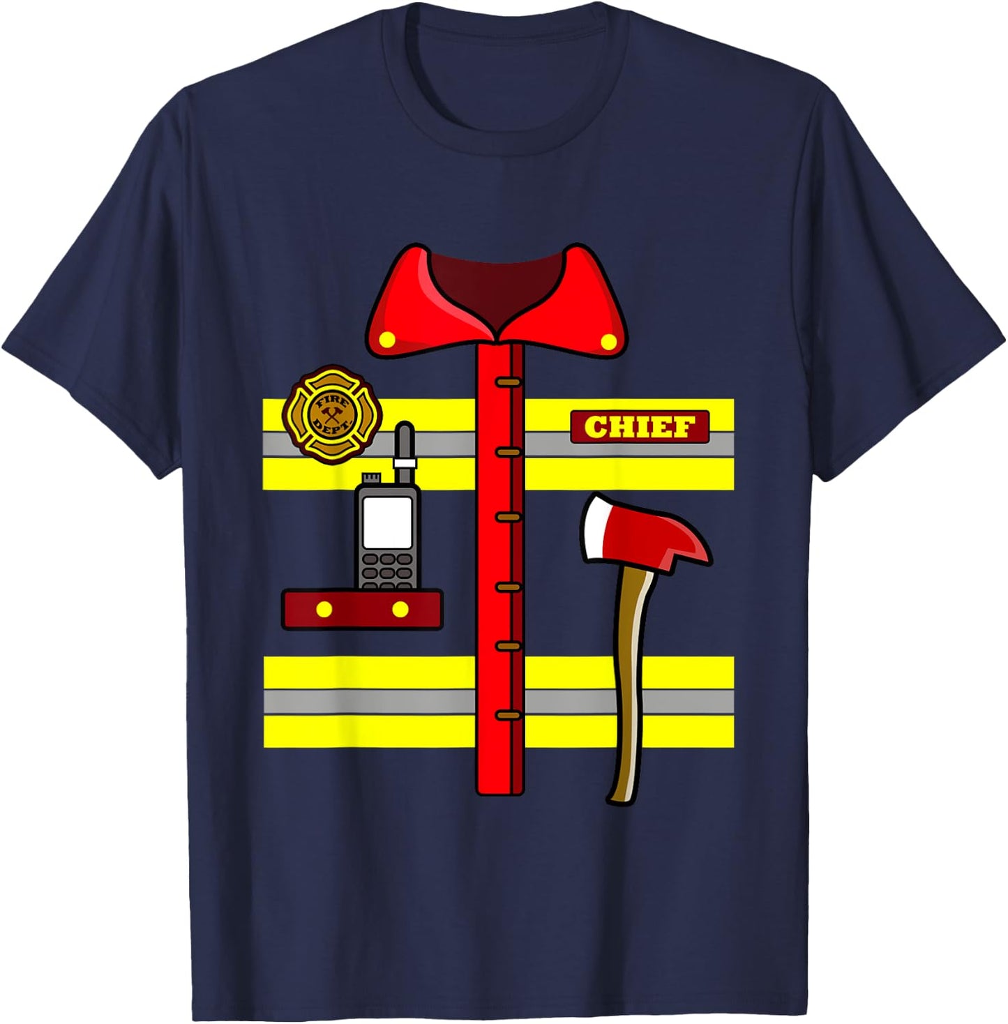 Adult Kids Halloween Fireman Firefighter Costume T-Shirt - T-Shirt | Navy