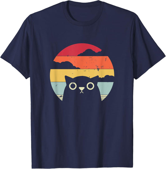 Funny Cat Retro Style T-Shirt - T-Shirt | Navy