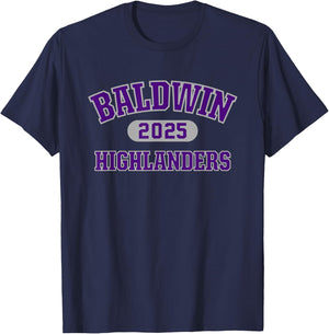 Baldwin Highlanders High School Arch 2025 T-Shirt - T-Shirt | Navy