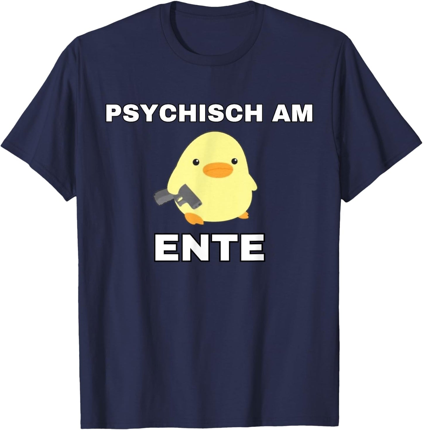 Lustige Geschenke versaute Geschenke - Psychisch am Ente - Funny Black Adult Cartoon Duck with V-Neck Small EU T-Shirt - T-Shirt | Navy