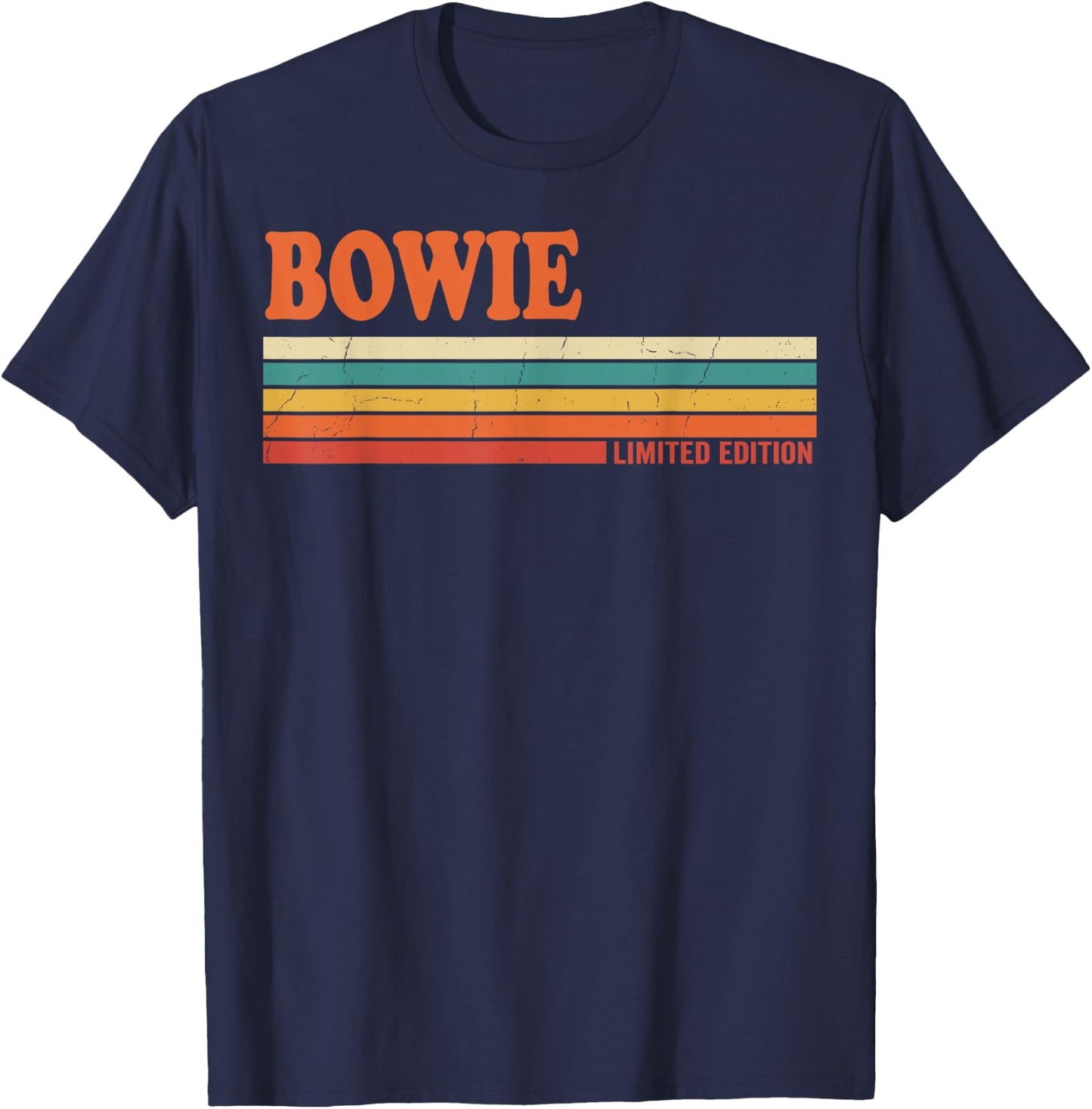Bowie Retro Personalized First Name Vintage Stripes T-Shirt - T-Shirt | Navy