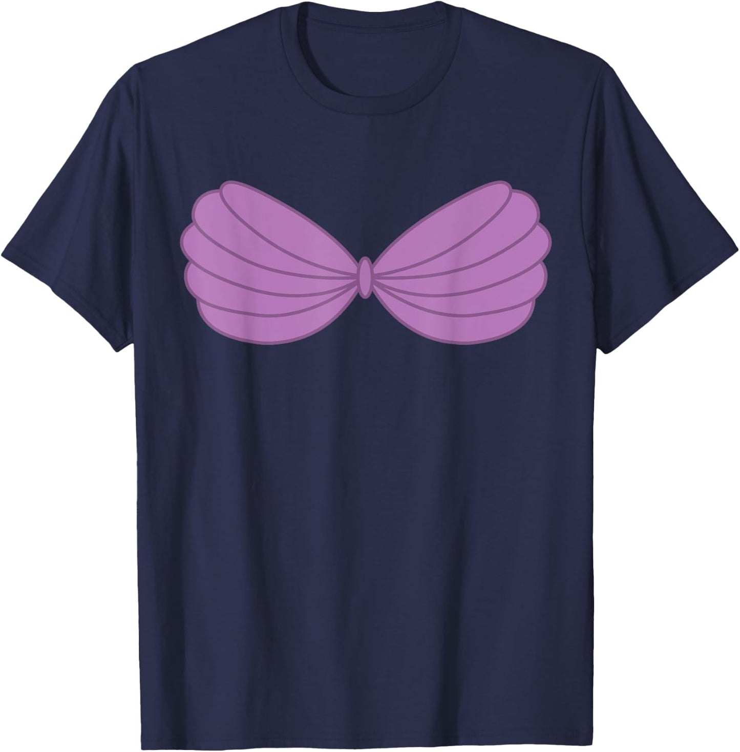 Mermaid Purple Seashell Bra Cartoon Graphic T-Shirt - T-Shirt | Navy