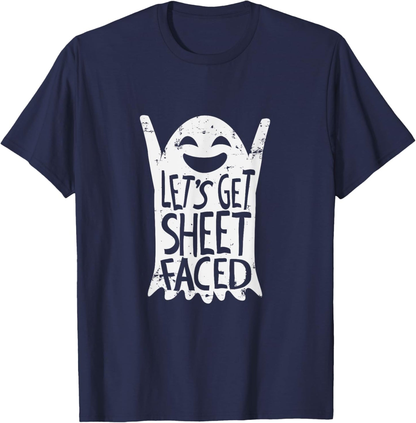 Cute Let's Get Sheet Faced Halloween Ghost Drinking T-Shirt - T-Shirt | Navy