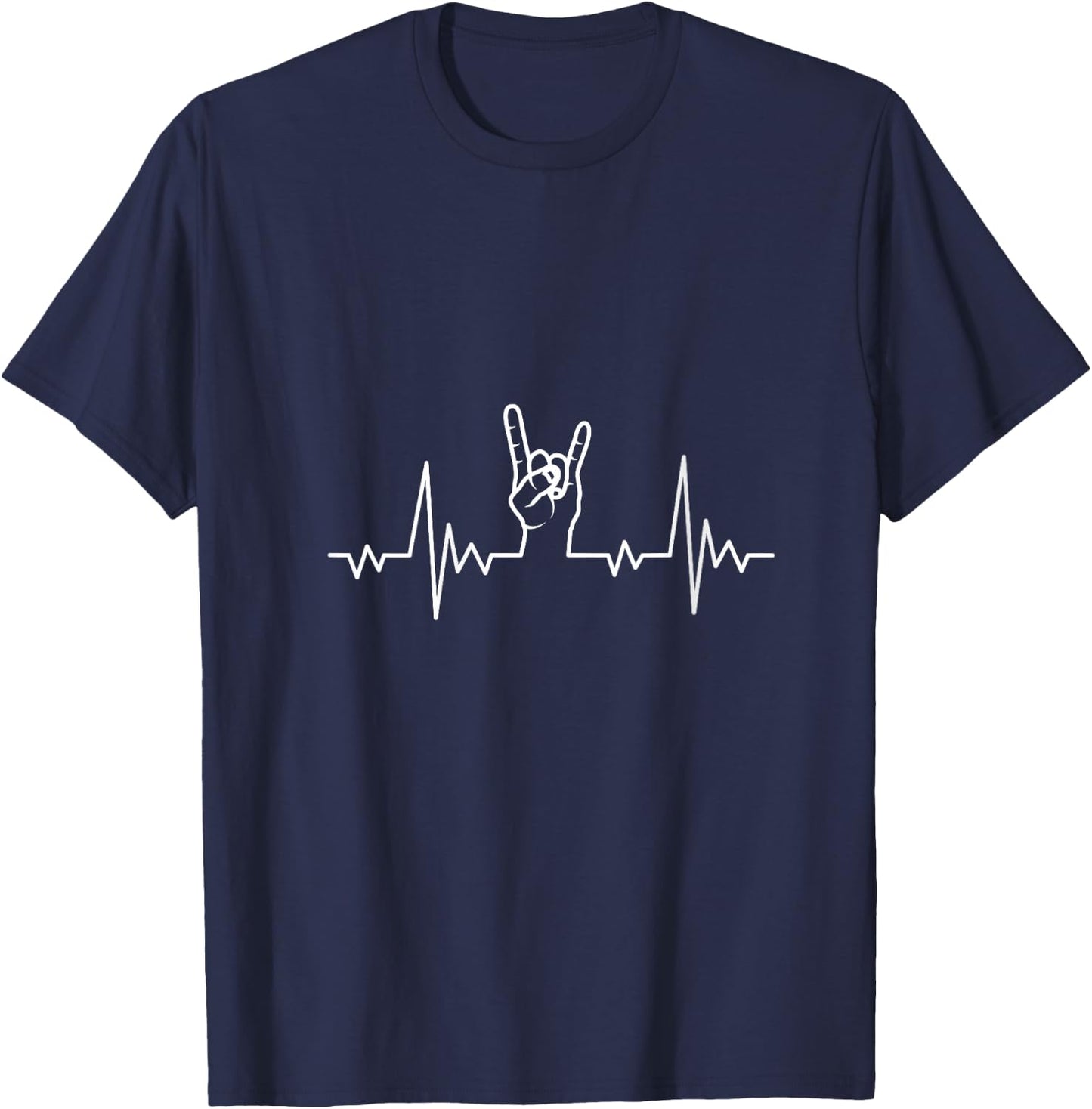 Heavy Metal Heartbeat Rock & Roll Hand Horns Rock Band V-Neck T-Shirt - T-Shirt | Navy