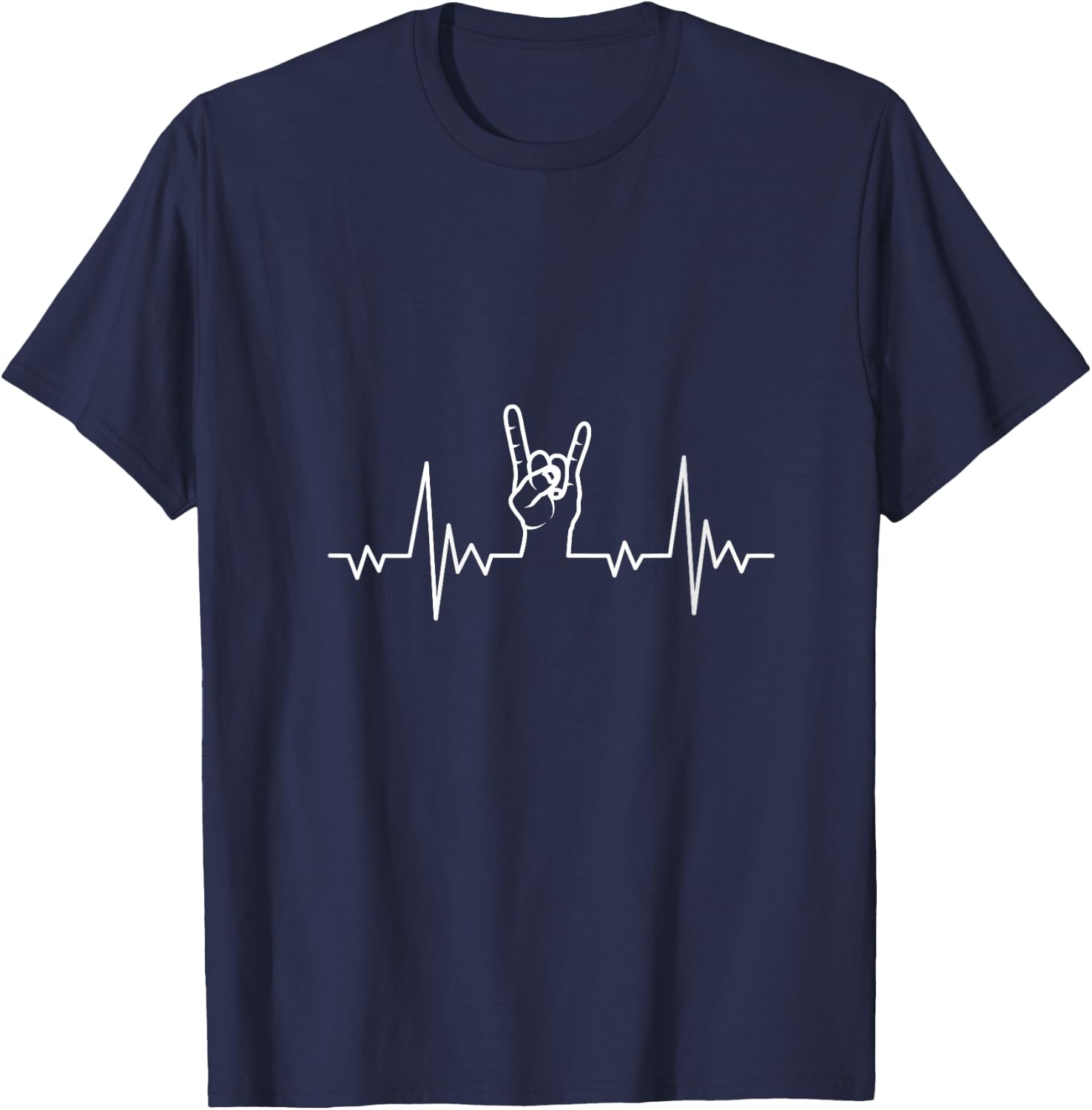 Heavy Metal Heartbeat Rock & Roll Hand Horns Rock Band V-Neck T-Shirt - T-Shirt | Navy