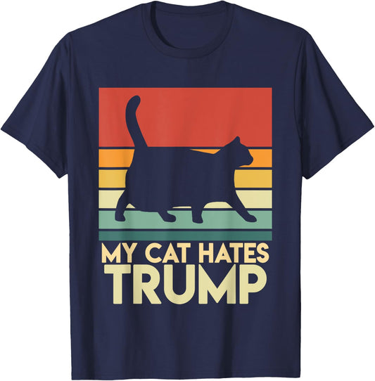 My Cat Hates Trump Funny Chonk Cat Trump Mug Shot Men Women T-Shirt - T-Shirt | Navy