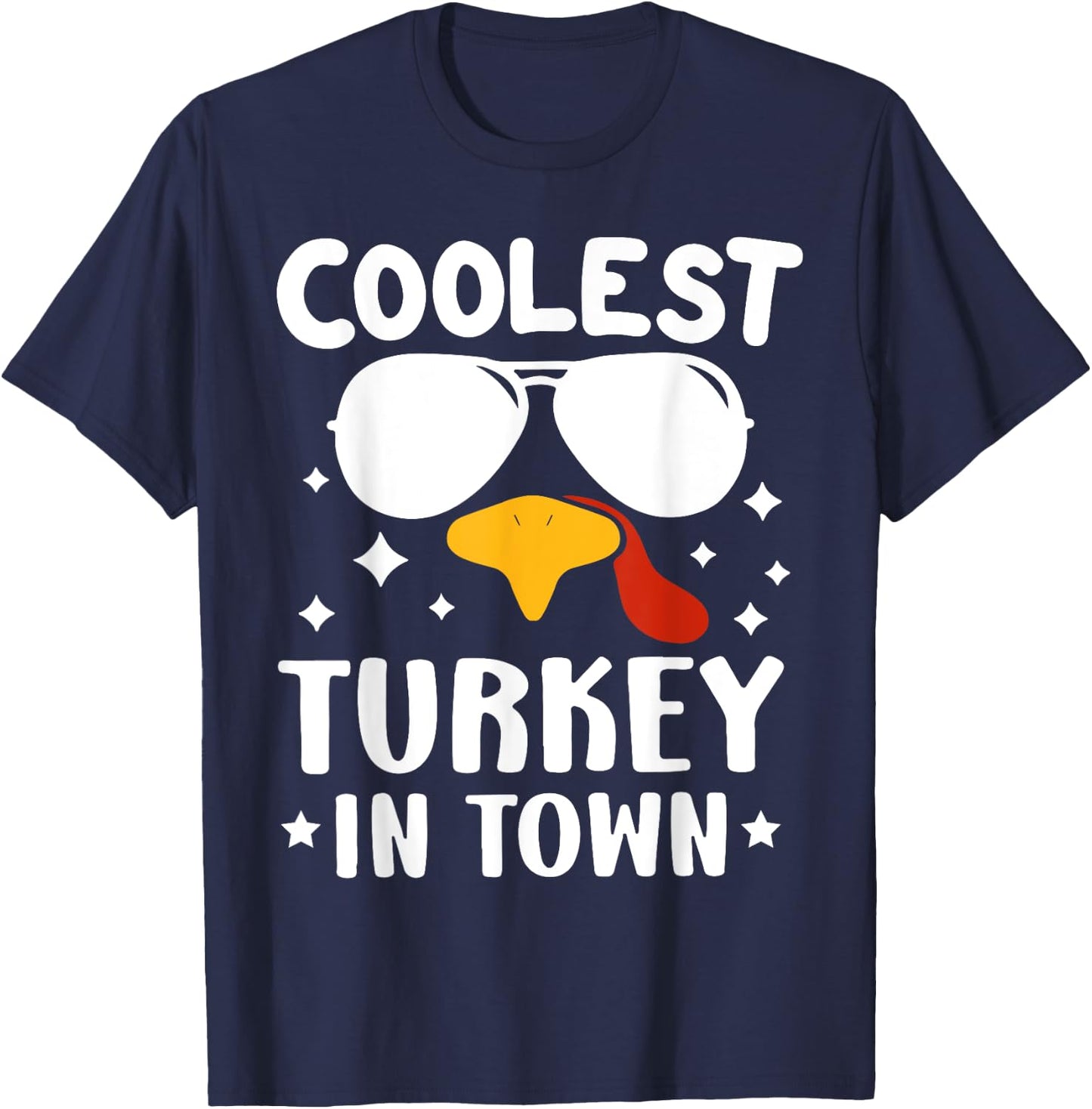 Funny Coolest Turkey In Town Shirt - Adults Thanksgiving - Black - Small - Short Sleeve - - Solid - Retro - Fall T-Shirt - T-Shirt | Navy