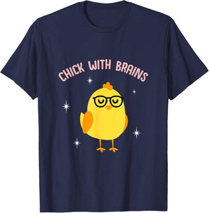 CUTE CHICK WITH BRAINS for Ladies Girl T-Shirt - T-Shirt | Navy
