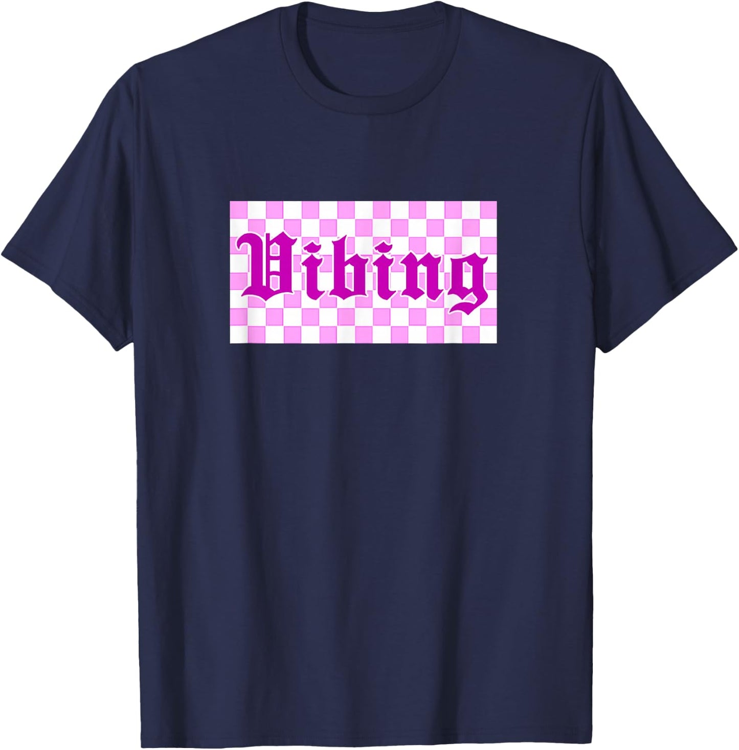 Pink Color Vibng Check Pink Graphic T-Shirt - T-Shirt | Navy