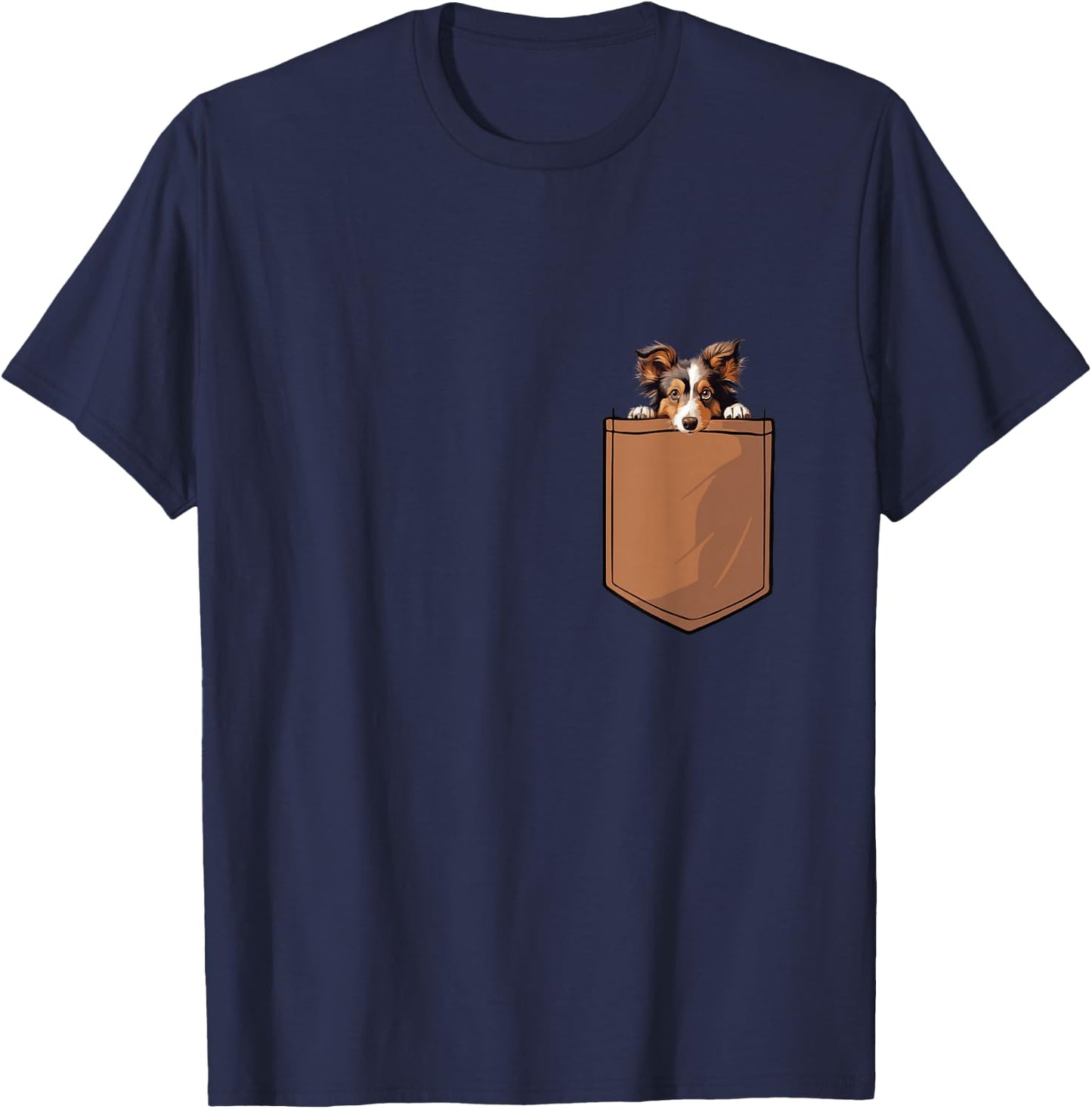 Funny Shetland Sheepdog In Pocket Shetland Sheepdog Lovers Men Women Girls Kids T-Shirt - T-Shirt | Navy