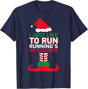 Christmas Running I Just Like To Run Running's My Favorite T-Shirt - T-Shirt | Navy