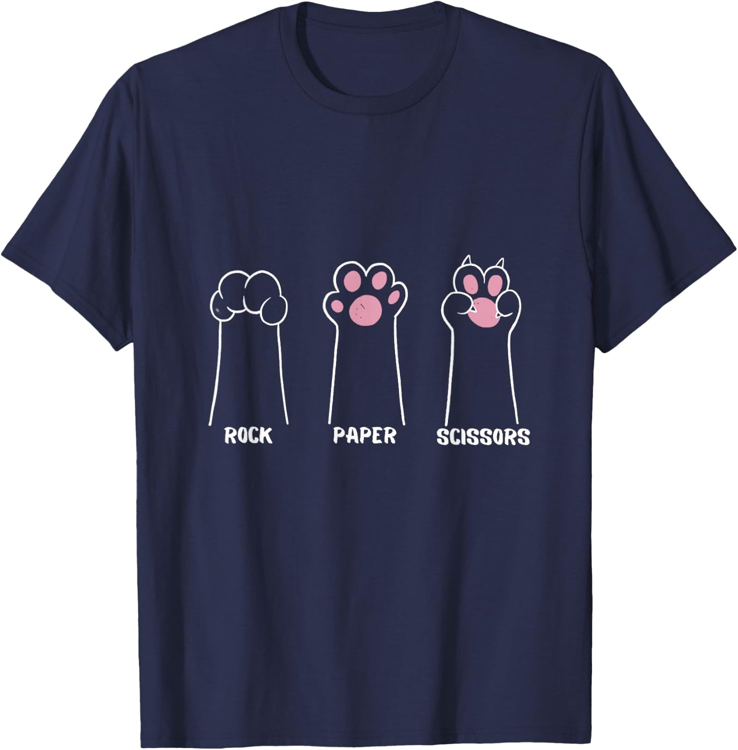 Rock Paper Scissors Hand Game Cute Kitty Paw Funny Cat Women Kids T-Shirt - T-Shirt | Navy