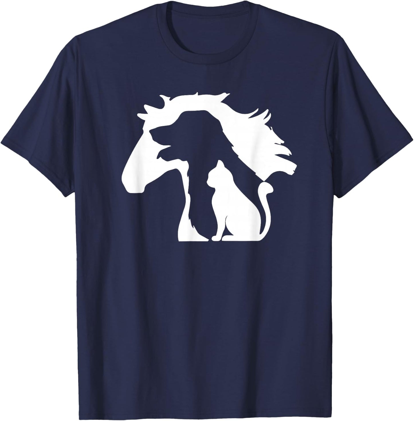 Pferd Hund & Katze, minimalistische Kunst, abstrakte Silhouette Overlay T-Shirt - T-Shirt | Navy