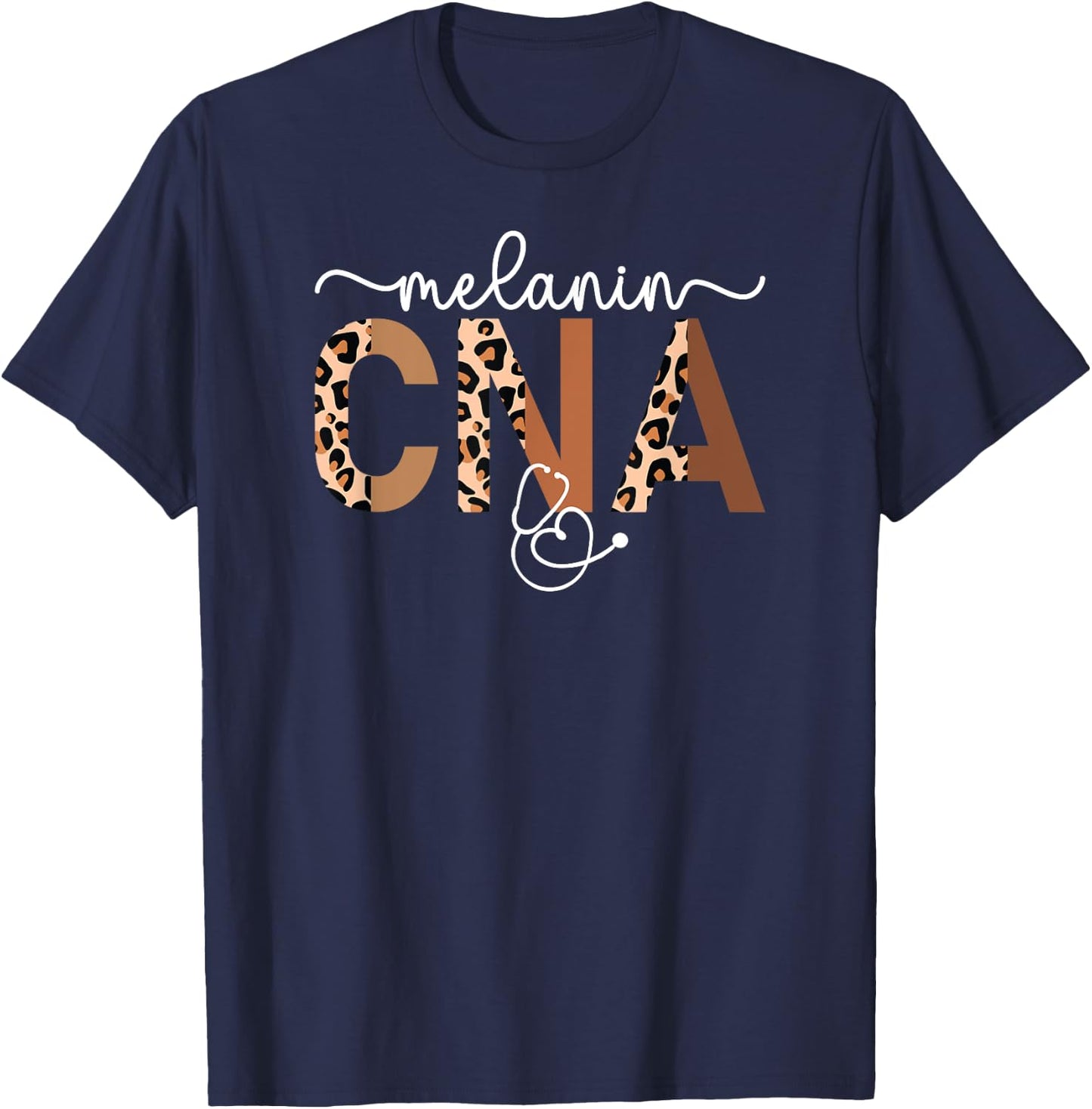 Melanin CNA Leopard Black Certified Nursing Assistant T-Shirt - T-Shirt | Navy