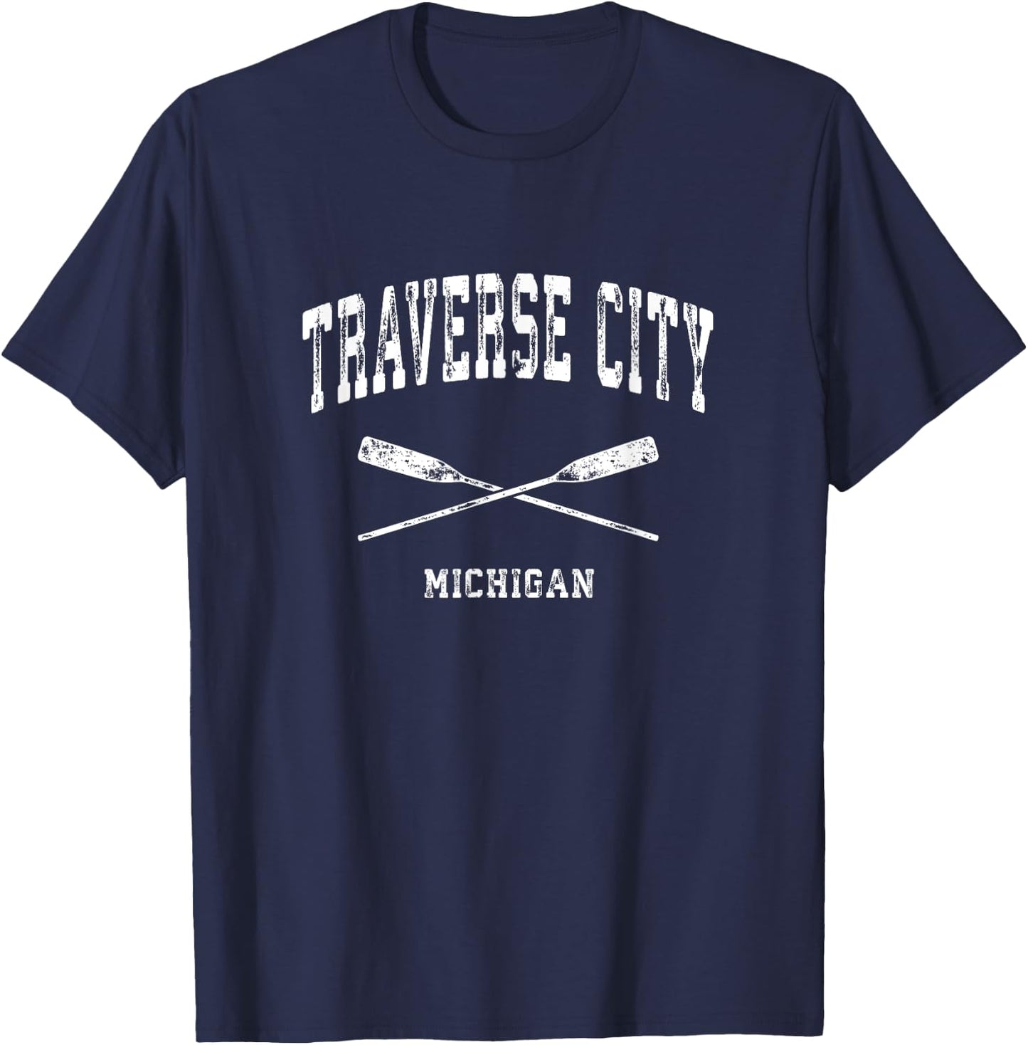 Traverse City Michigan Vintage Nautical Crossed Oars T-Shirt - T-Shirt | Navy