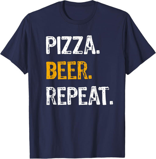 Pizza Beer Repeat Shirt, Funny Novelty Pizza Lover T-Shirt - T-Shirt | Navy