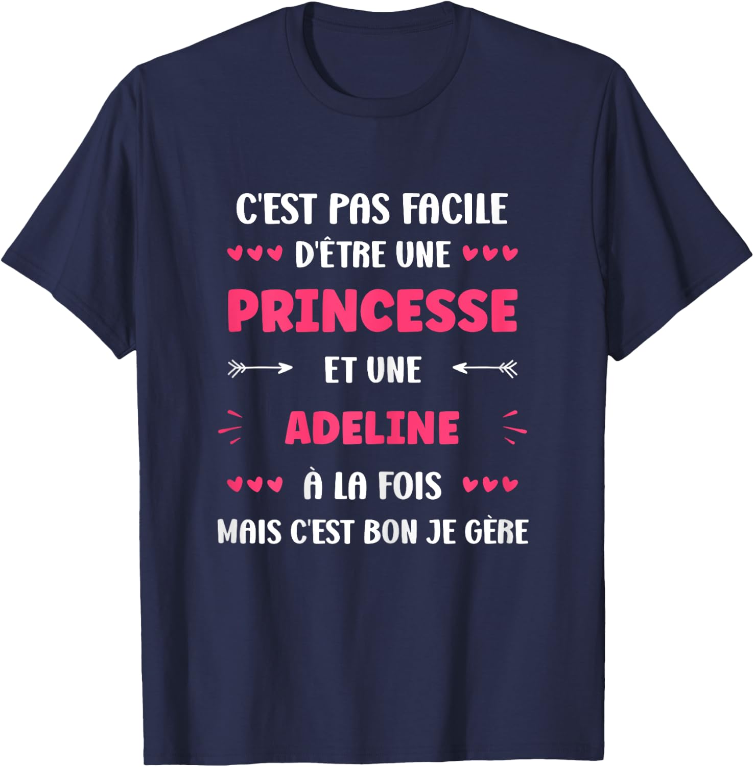 Princess Super Adeline Girl Name Funny Adeline , Black, Female X-Small T-Shirt - T-Shirt | Navy