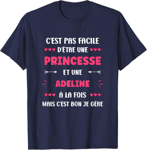 Princess Super Adeline Girl Name Funny Adeline , Black, Female X-Small T-Shirt - T-Shirt | Navy