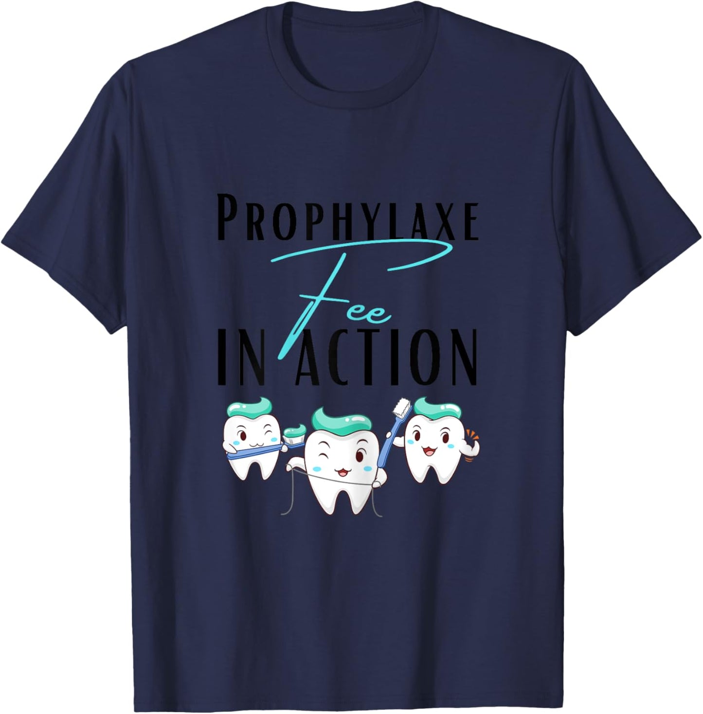 Dental Assistant with German Text "Prophylaxis Fairy", White T-Shirt - T-Shirt | Navy