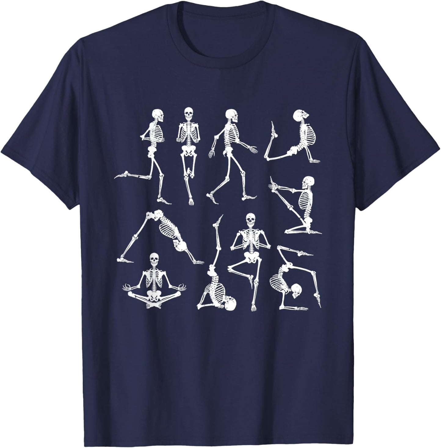 Skeleton Yoga Poses Funny Halloween Flexible Bone Yogi Crew T-Shirt - T-Shirt | Navy