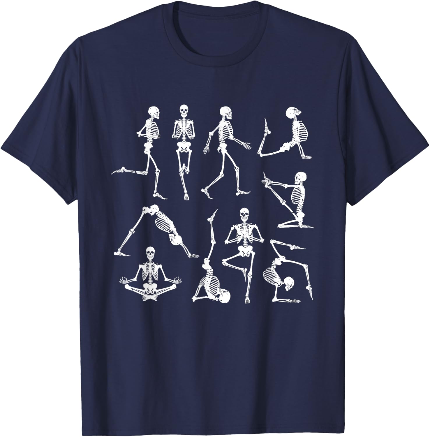 Skeleton Yoga Poses Funny Halloween Flexible Bone Yogi Crew T-Shirt - T-Shirt | Navy