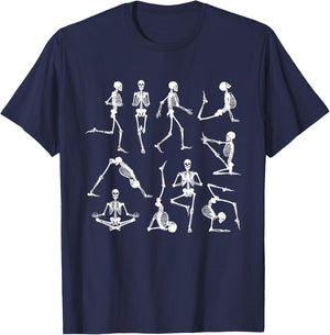 Skeleton Yoga Poses Funny Halloween Flexible Bone Yogi Crew T-Shirt - T-Shirt | Navy