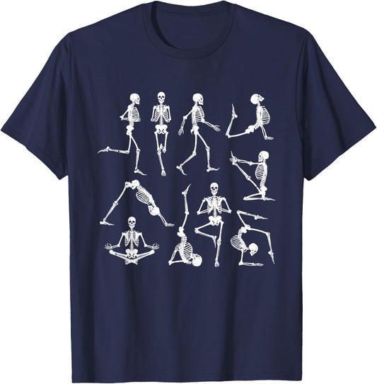 Skeleton Yoga Poses Funny Halloween Flexible Bone Yogi Crew T-Shirt - T-Shirt | Navy