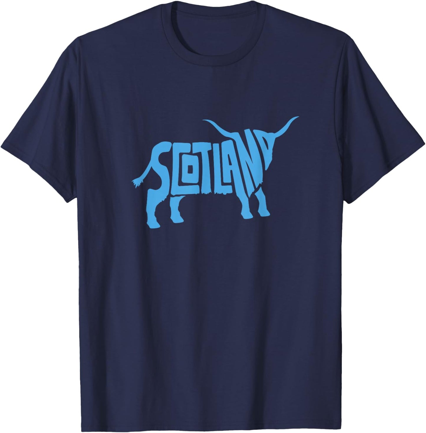 Scotland Word Art - Funny Scottish Bull Animal T-Shirt - T-Shirt | Navy