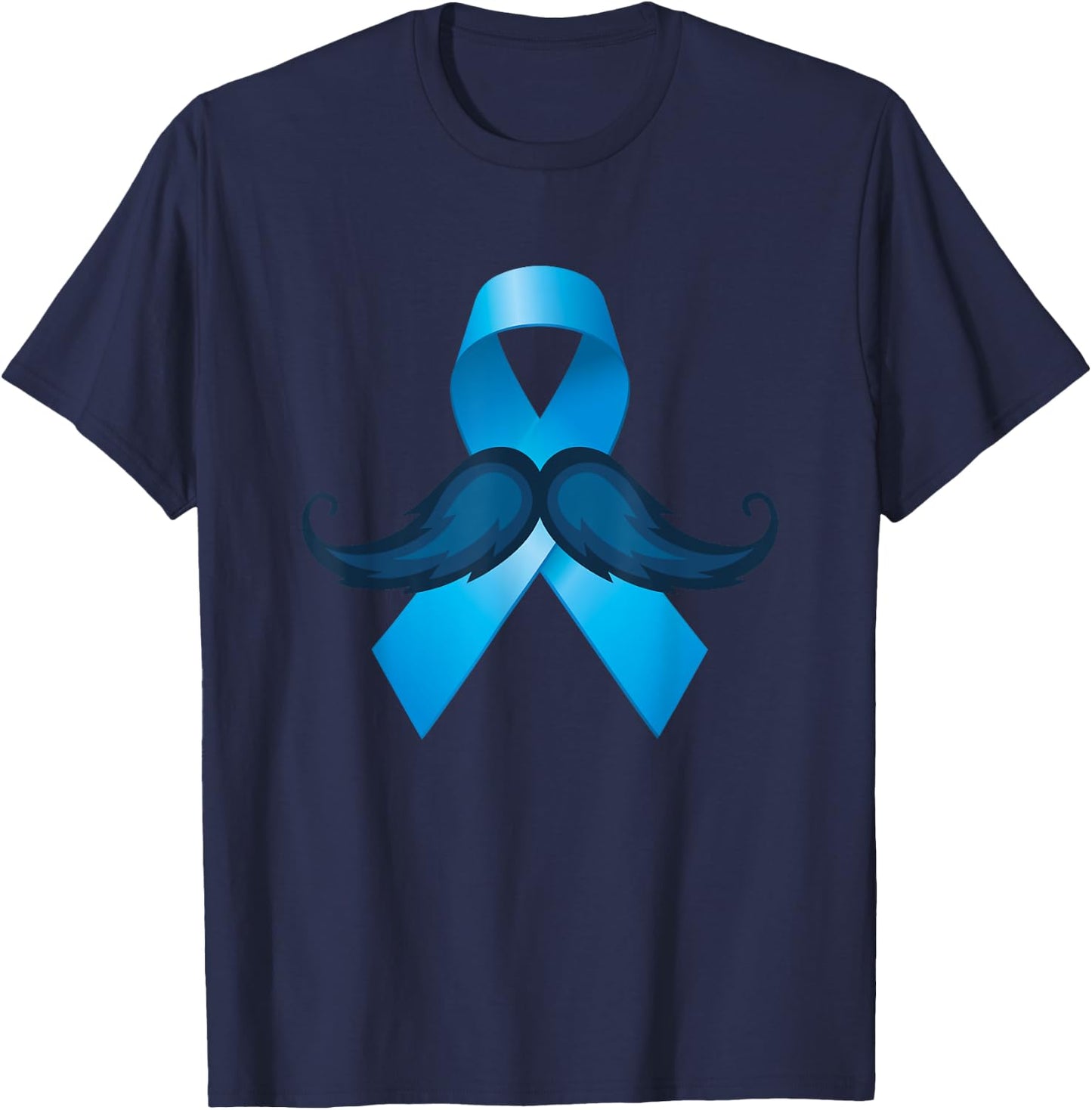 Light Blue Ribbon Mustache Prostate Cancer Awareness T-Shirt - T-Shirt | Navy