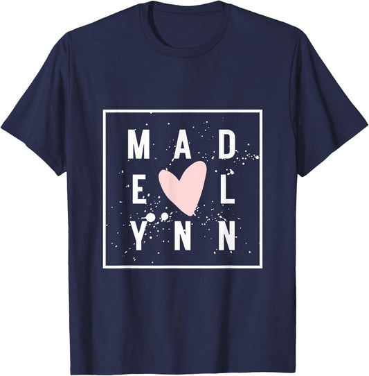 MADELYNN Nametag Girl Name Pink Heart MADELYNN Cute Name T-Shirt - T-Shirt | Navy