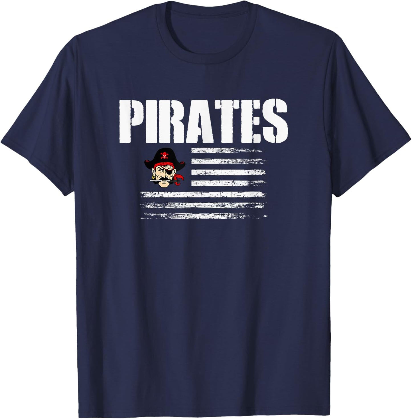 Belfry Pirates Logo USA Flag Pride HS T-Shirt - T-Shirt | Navy