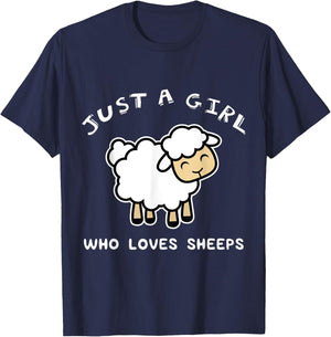 Just A Girl Who Loves Sheep Shirt, Sheep , Farm Shirt T-Shirt - T-Shirt | Navy