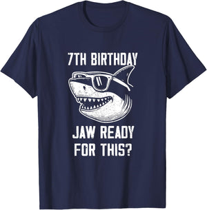 7th Birthday Jaw Ready For This Kids Shark Ocean Wildlife T-Shirt - T-Shirt | Navy