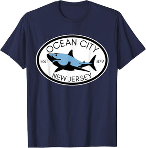 Ocean City New Jersey Fishing Shark Fish Beach Boating NJ Men Women Girls Kids T-Shirt - T-Shirt | Navy