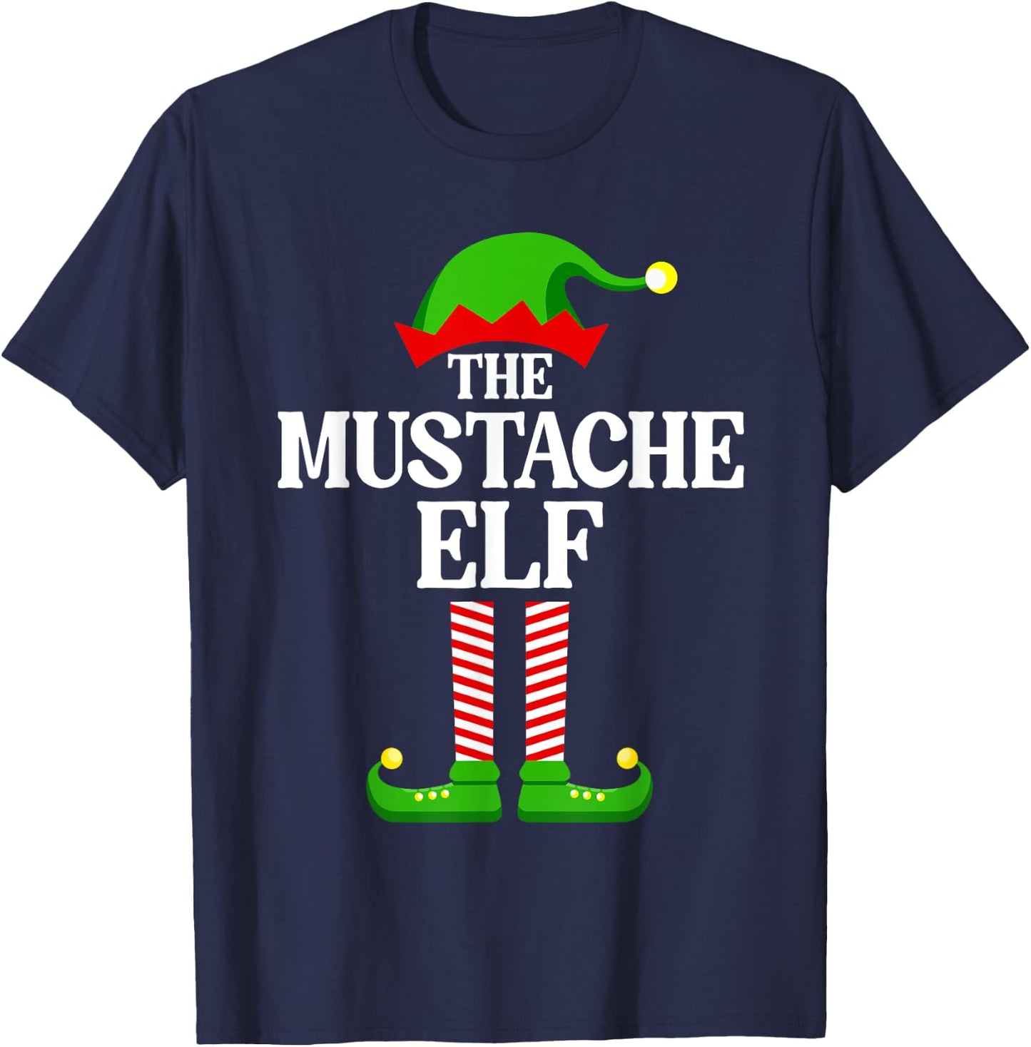 Mustache Elf Family Matching Group Funny Christmas T-Shirt - T-Shirt | Navy