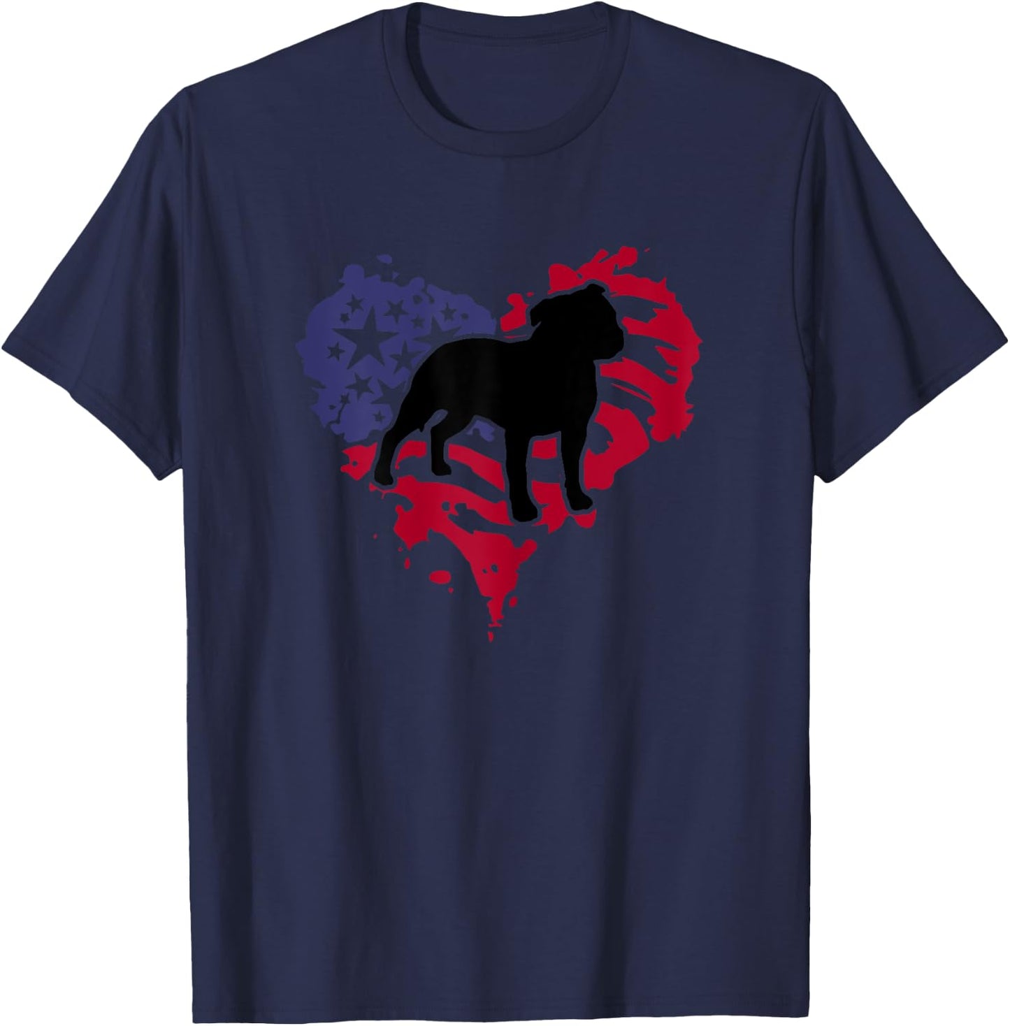 Patriotic Heart American Flag Staffordshire Bull Terrier Dog Women T-Shirt - T-Shirt | Navy