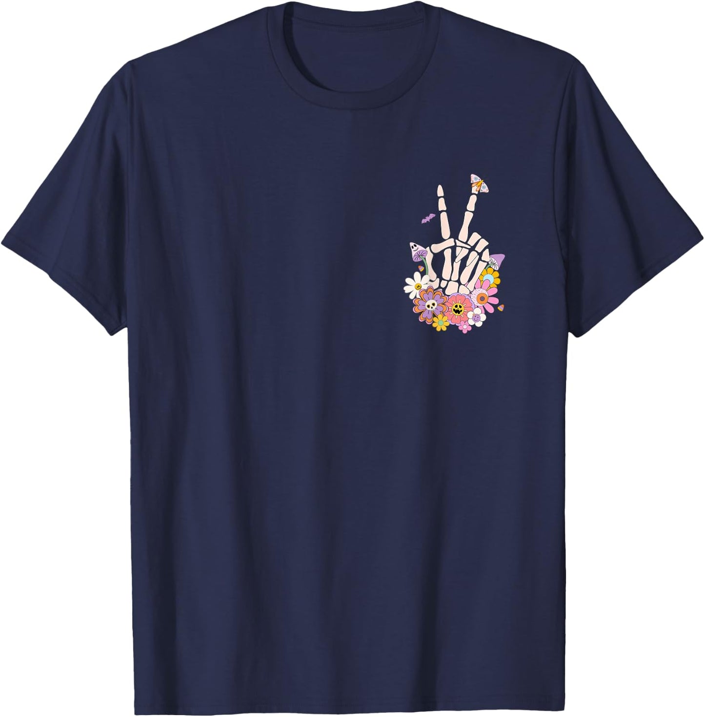 Protect Your Peace Flower Skull Skeleton Hand Mental Health T-Shirt - T-Shirt | Navy