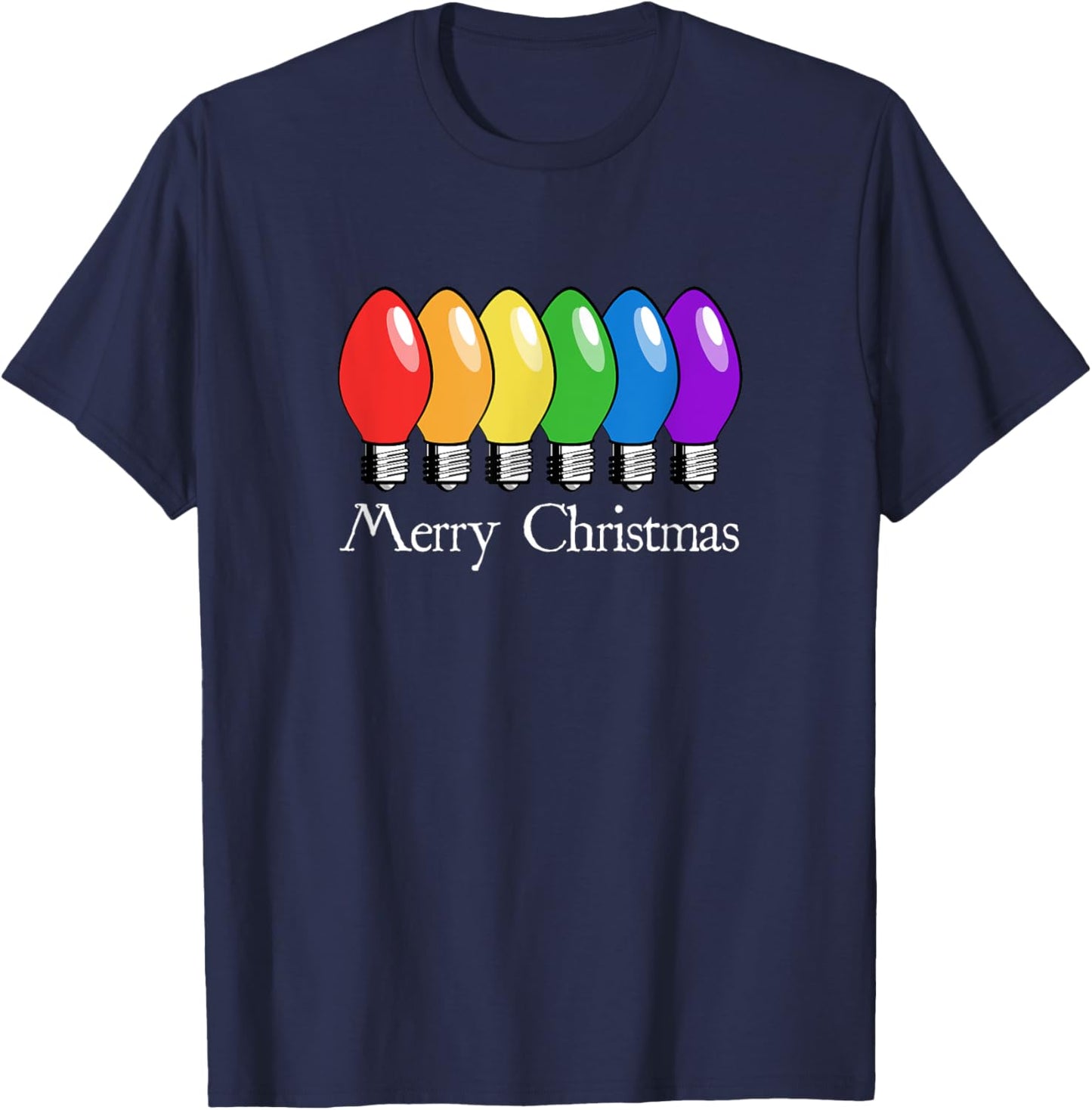 Retro Christmas Lights Rainbow T-Shirt - T-Shirt | Navy