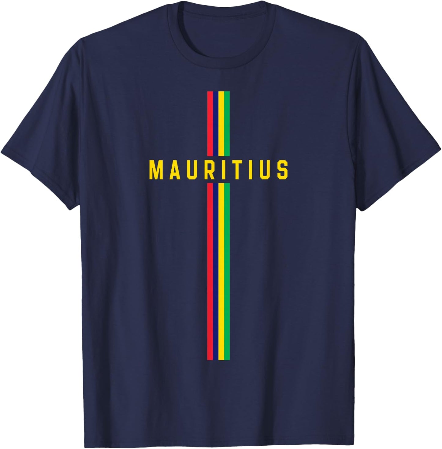 Flag of Mauritius vertical "Mauritius" in capital letters , Black, S T-Shirt - T-Shirt | Navy