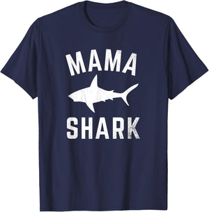 Mama Shark Family Matching Funny Shark Mommy Designer T-Shirt - T-Shirt | Navy