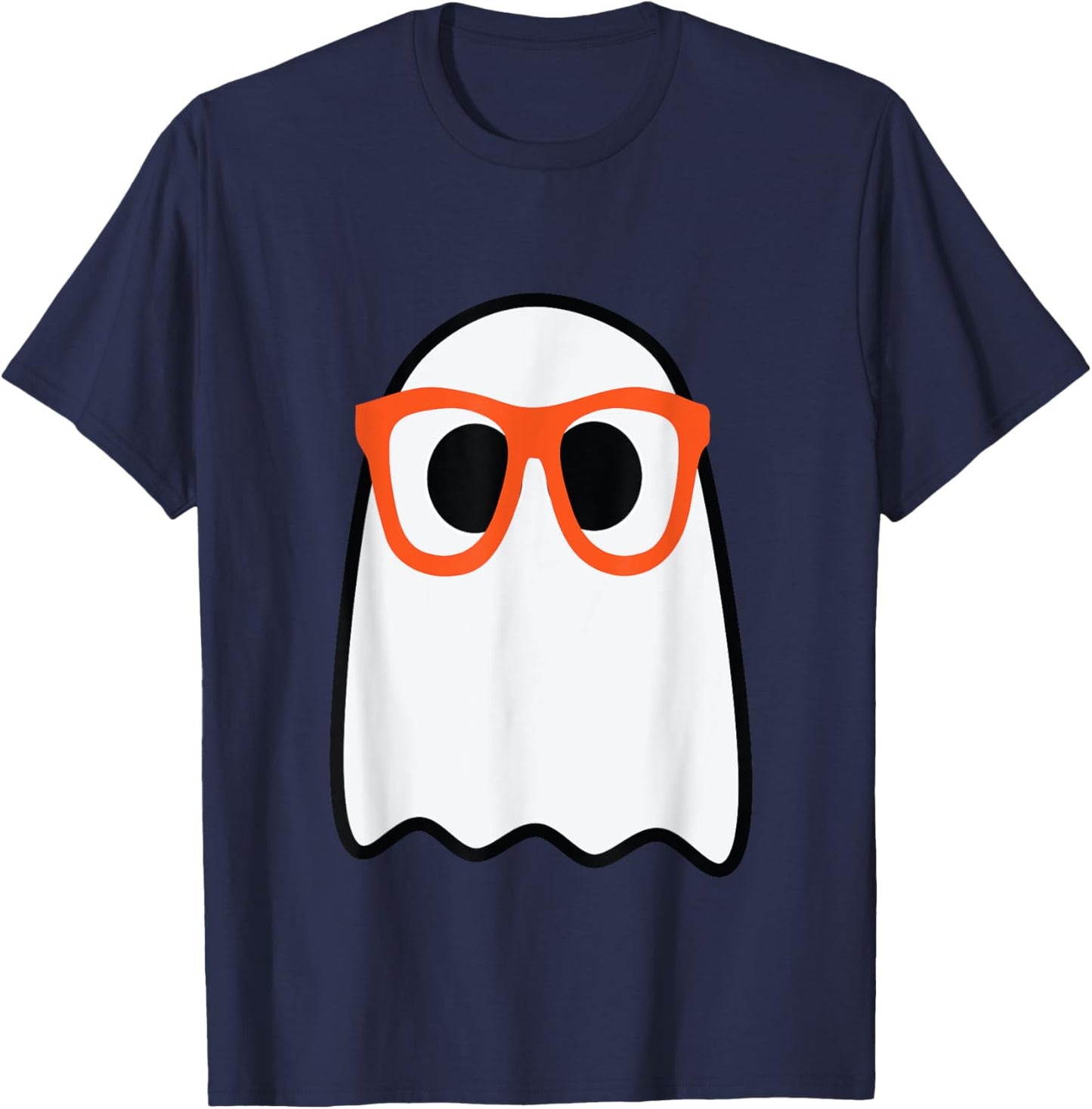 Nerdy Ghost Cute Orange Glasses Halloween Hipster Funny T-Shirt - T-Shirt | Navy