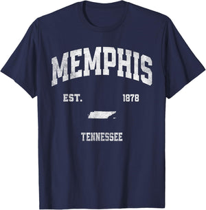 Memphis Tennessee TN Athletic Throwback Souvenir T-Shirt - T-Shirt | Navy