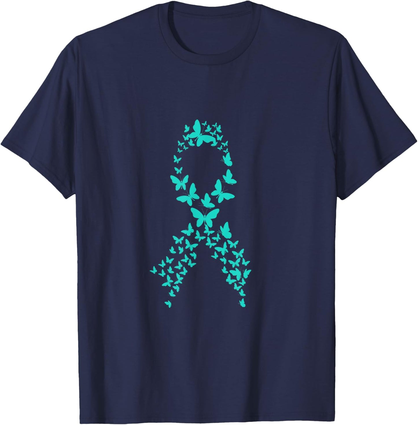 Teal Ribbon Ovarian Cancer Awareness T-Shirt - T-Shirt | Navy