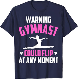 Warning Gymnast Could Flip At Any Moment For Girls Kids T-Shirt - T-Shirt | Navy