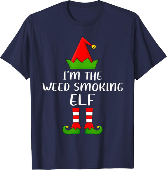 Funny Matching Family Weed Smoking Elf Christmas T-Shirt - T-Shirt | Navy